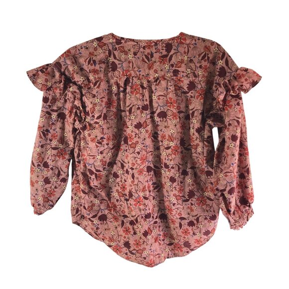 Free Assembly Floral Ruffle Long Sleeve Blouse Pink Boho Peasant Cotton XS - Picture 2 of 4